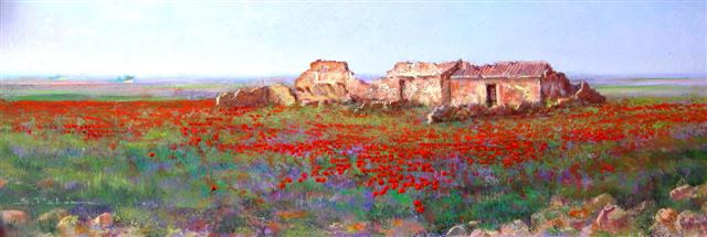 Imagen de ruinas y flores